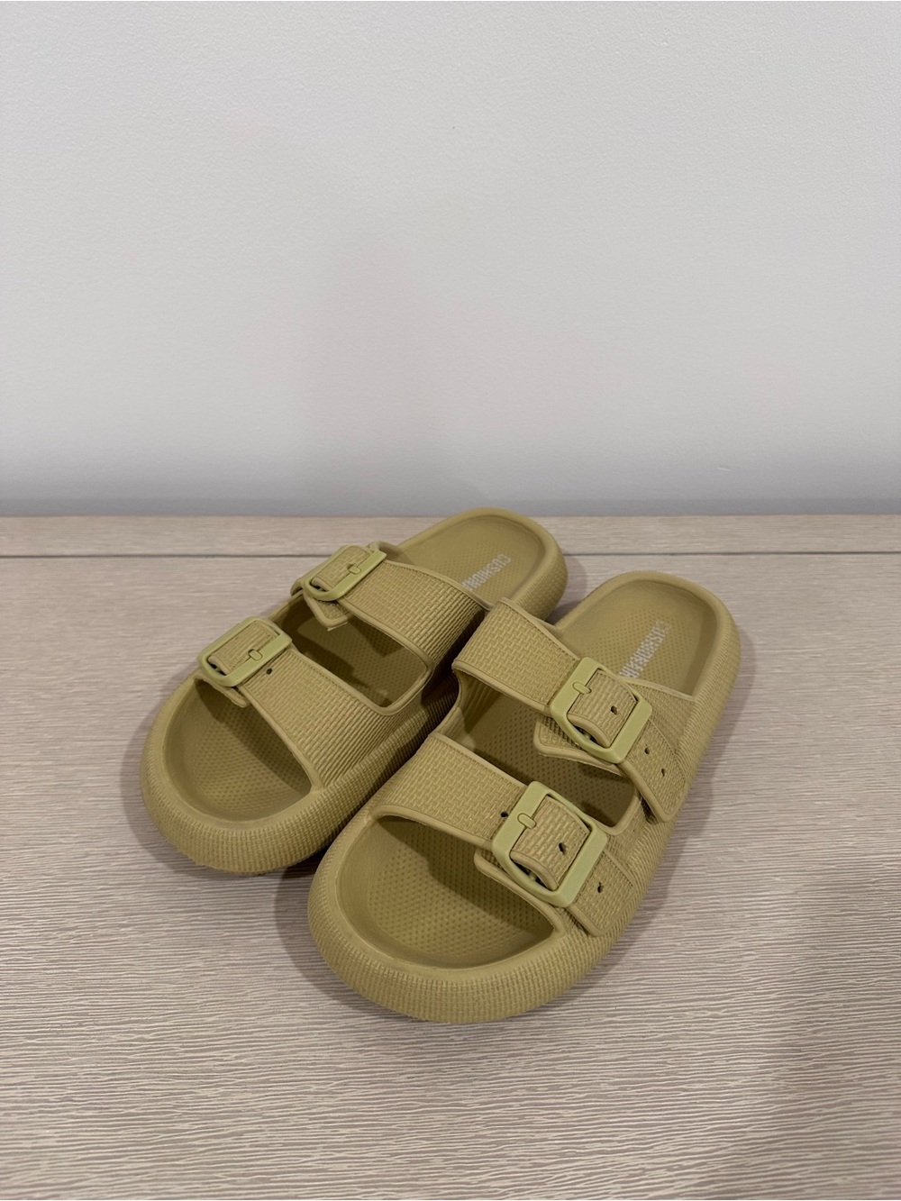 Cushionaire Double-Buckle Slide Sandals in Yellow